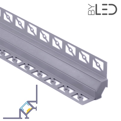 Profilé d'angle LED aluminium encastrable 90° à carreler - CRAFT - E13 - Diffuseur givré